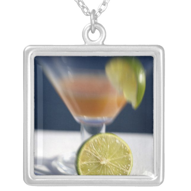 Caribbean, Virgin Islands. Tropical rum punch, Silver Plated Necklace (Front)