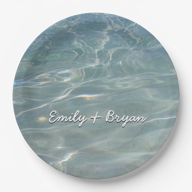 Caribbean Water Abstract Blue Nature Paper Plates (Front)