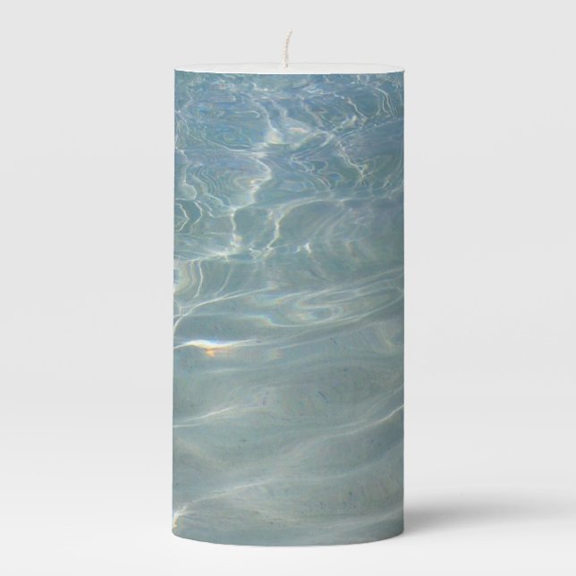 Caribbean Water Abstract Blue Nature Pillar Candle (Front)
