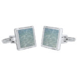 Caribbean Water Abstract Blue Nature Silver Cufflinks