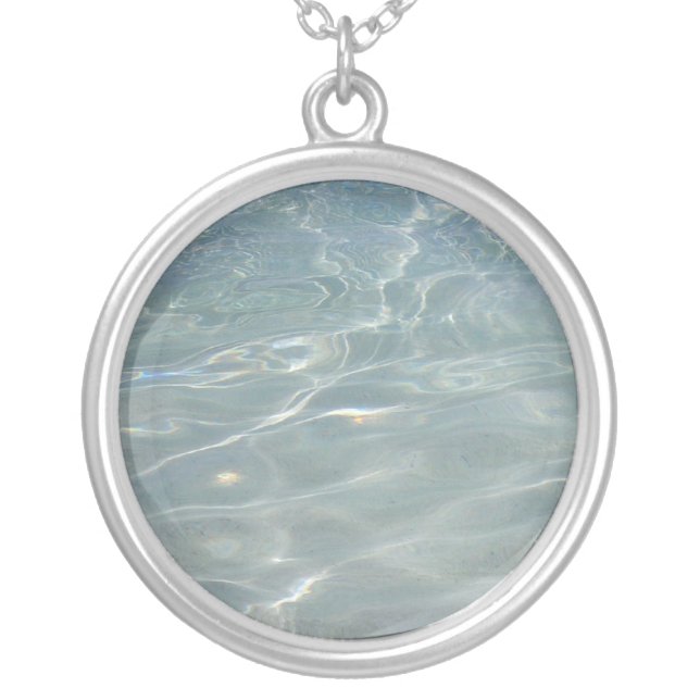 Caribbean Water Abstract Blue Nature Silver Plated Necklace (Front)