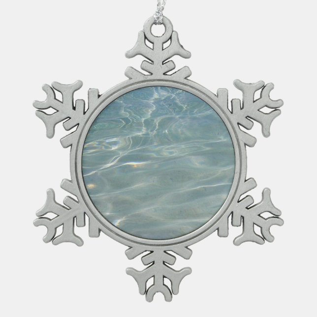 Caribbean Water Abstract Blue Nature Snowflake Pewter Christmas Ornament (Front)
