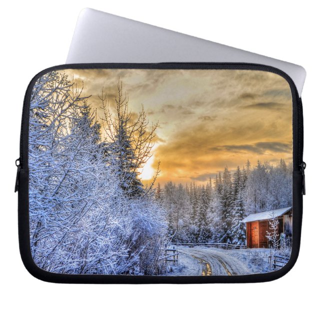 Cariboo Nature Landscape Winter Sunrise Laptop Sleeve (Front)