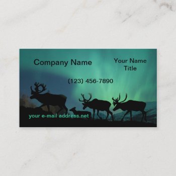 Caribou And Northern Lights Business Card by timelesscreations at Zazzle