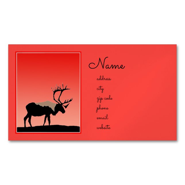 Caribou at Sunset  - Original Wildlife Art Business Card Magnet (Front)