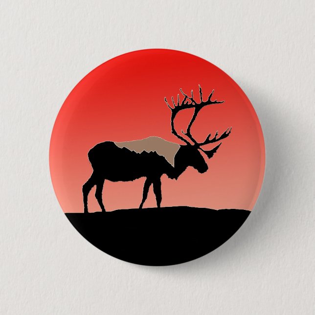 Caribou at Sunset  - Original Wildlife Art Button (Front)