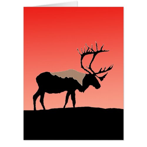 Caribou at Sunset  _ Original Wildlife Art Card