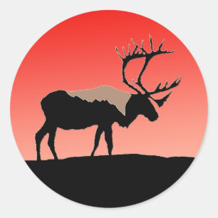 Caribou at Sunset - Original Wildlife Art Classic Round Sticker