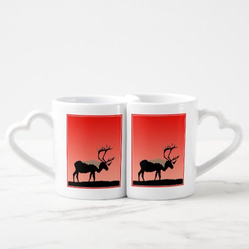 Caribou at Sunset  _ Original Wildlife Art Coffee Mug Set