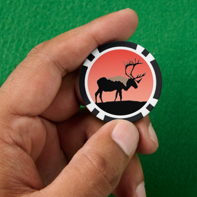 Caribou at Sunset  - Original Wildlife Art Poker Chips (Hand)