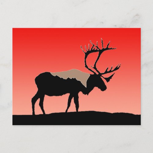 Caribou at Sunset  _ Original Wildlife Art Postcard