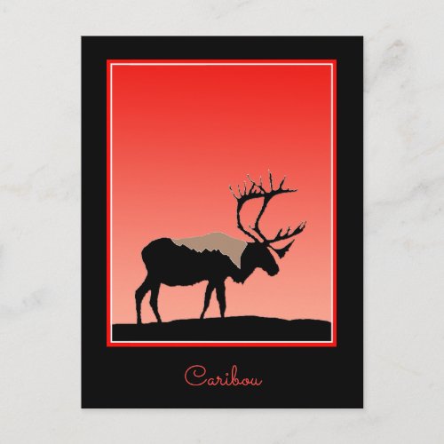 Caribou at Sunset  _ Original Wildlife Art Postcard