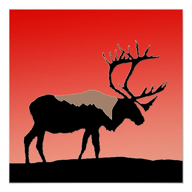 Caribou at Sunset  - Original Wildlife Art Poster (Front)