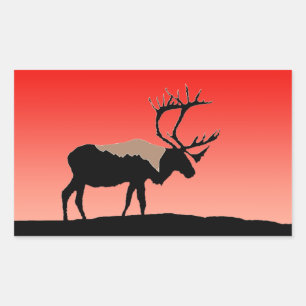 Caribou at Sunset - Original Wildlife Art Rectangular Sticker