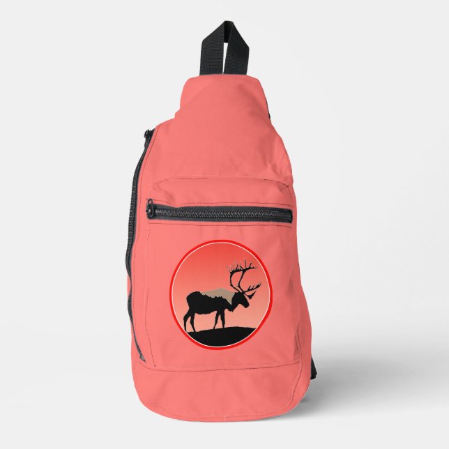 Caribou at Sunset  - Original Wildlife Art Sling Bag (Front)