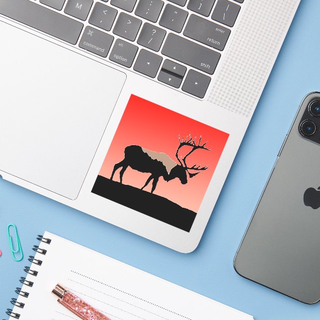 Caribou at Sunset  - Original Wildlife Art Sticker (Laptop w/ iPhone)