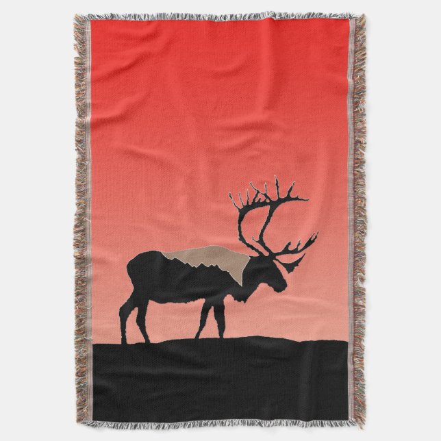 Caribou at Sunset  - Original Wildlife Art Throw Blanket (Front Vertical)