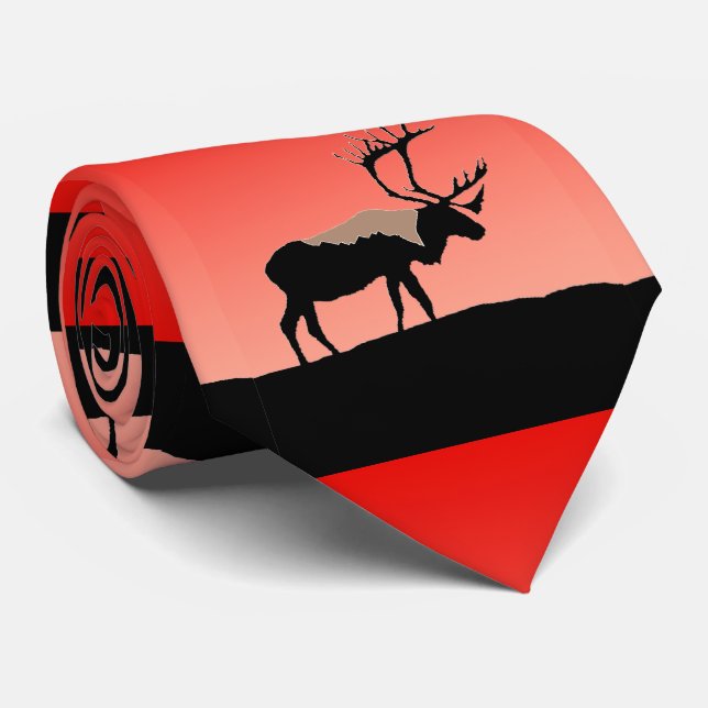 Caribou at Sunset  - Original Wildlife Art Tie (Rolled)