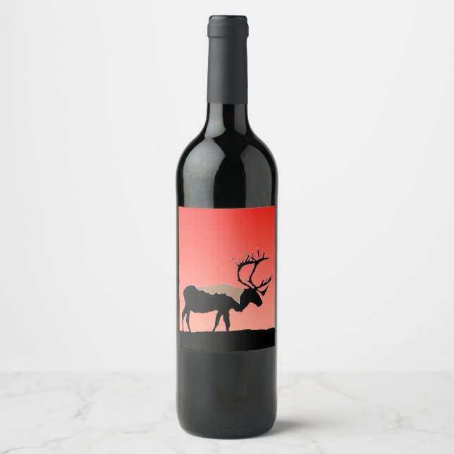 Caribou at Sunset  - Original Wildlife Art Wine Label (Front)