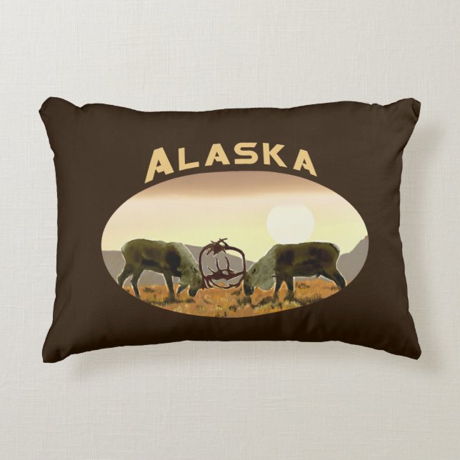 Caribou Duel - Alaska Decorative Pillow (Front)