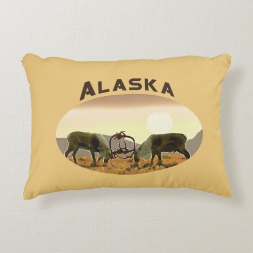 Caribou Duel _ Alaska Decorative Pillow