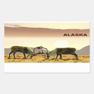 Caribou Duel - Alaska Rectangular Sticker