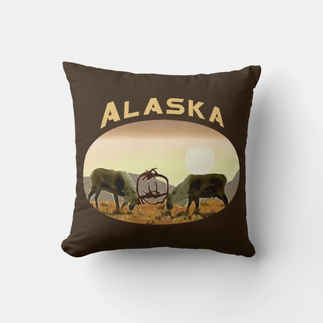 Caribou Duel - Alaska Throw Pillow (Front)