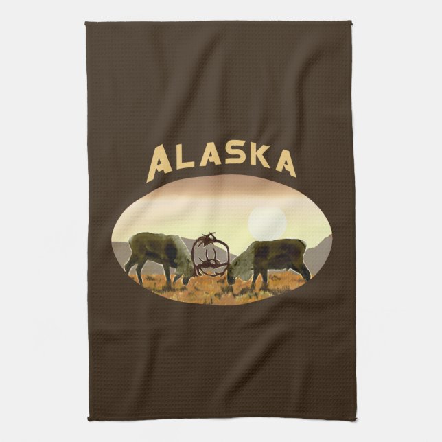 Caribou Duel - Alaska Towel (Vertical)