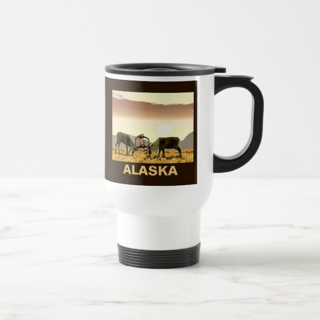 Caribou Duel - Alaska Travel Mug (Right)