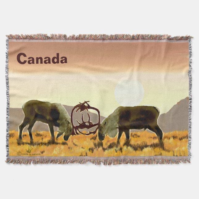 Caribou Duel - Canada Throw Blanket (Front)