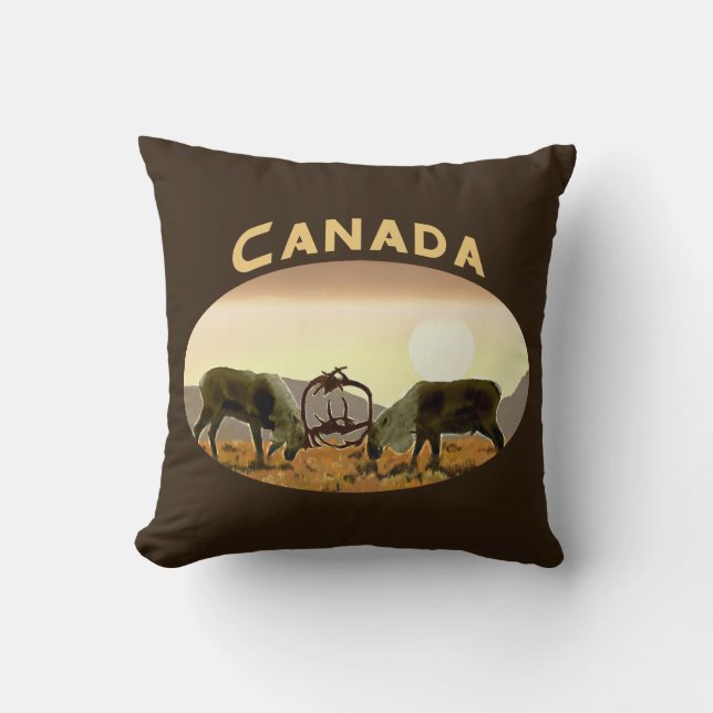 Caribou Duel - Canada Throw Pillow (Front)