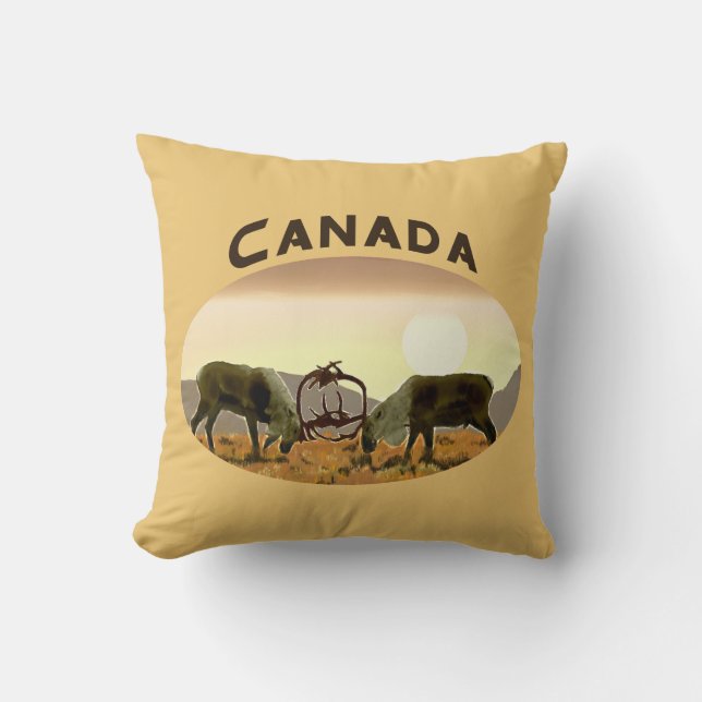 Caribou Duel - Canada Throw Pillow (Front)