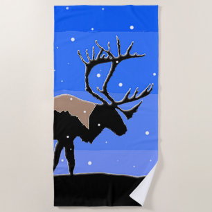 Caribou in Winter - Original Wildlife Art Beach Towel