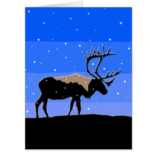 Caribou in Winter - Original Wildlife Art Card