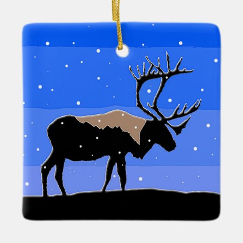 Caribou in Winter  _ Original Wildlife Art Ceramic Ornament