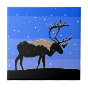 Caribou in Winter - Original Wildlife Art Ceramic Tile