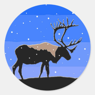 Caribou in Winter - Original Wildlife Art Classic Round Sticker