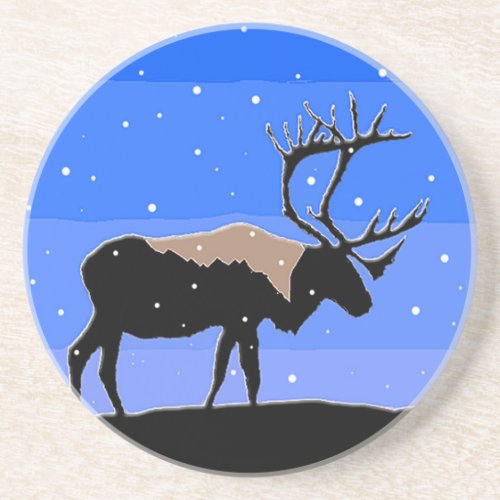Caribou in Winter  _ Original Wildlife Art Coaster