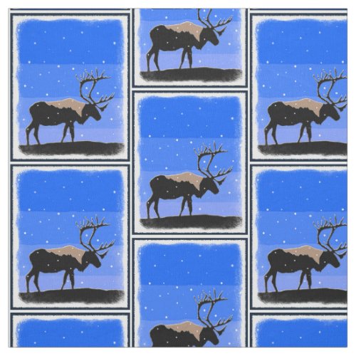 Caribou in Winter  _ Original Wildlife Art Fabric