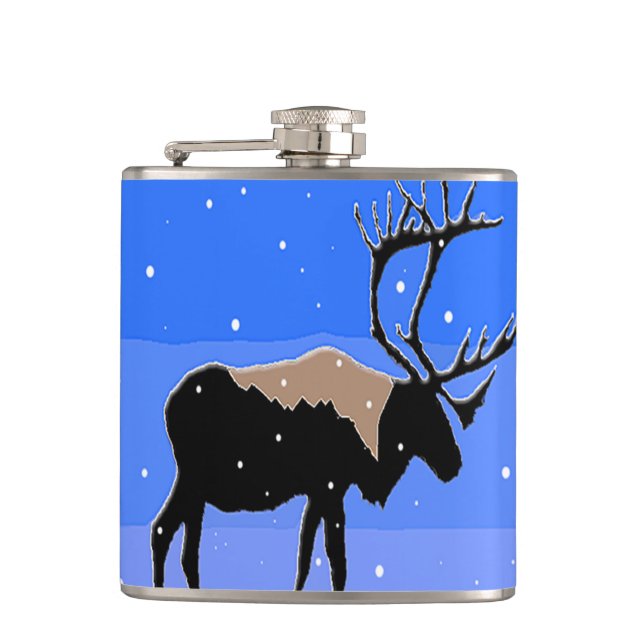 Caribou in Winter  - Original Wildlife Art Flask (Front)