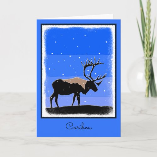 Caribou in Winter  _ Original Wildlife Art Holiday Card