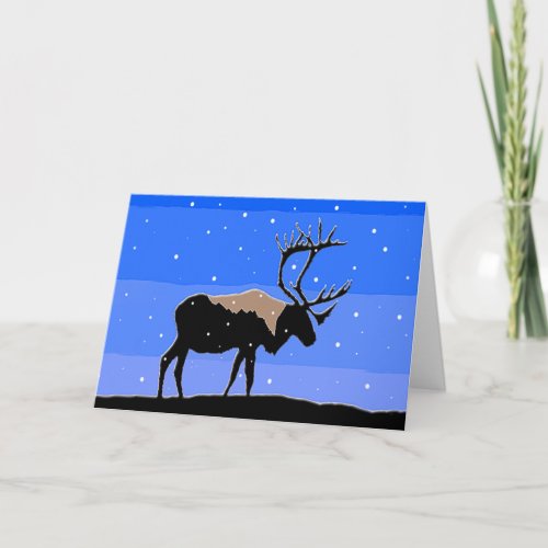 Caribou in Winter  _ Original Wildlife Art Holiday Card