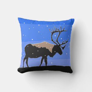 Caribou in Winter - Original Wildlife Art Outdoor Pillow