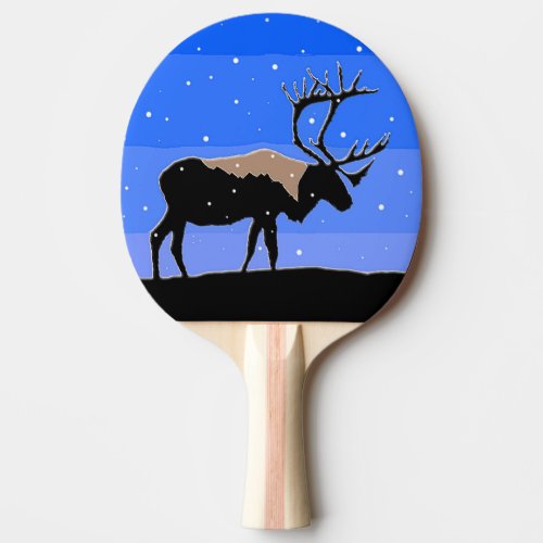 Caribou in Winter  _ Original Wildlife Art Ping Pong Paddle