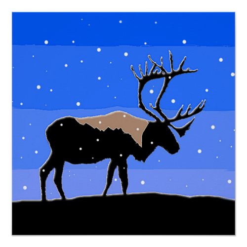 Caribou in Winter  _ Original Wildlife Art Poster