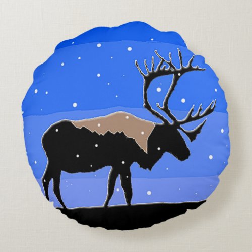 Caribou in Winter  _ Original Wildlife Art Round Pillow