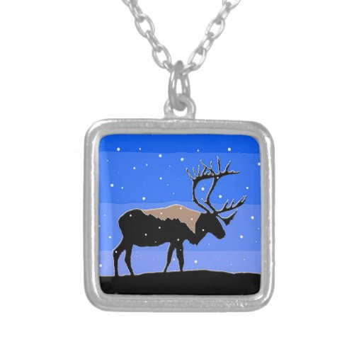 Caribou in Winter  _ Original Wildlife Art Silver Plated Necklace