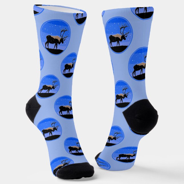 Caribou in Winter  - Original Wildlife Art Socks (Angled)