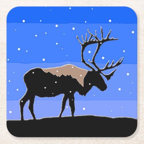 Caribou in Winter  _ Original Wildlife Art Square Paper Coaster