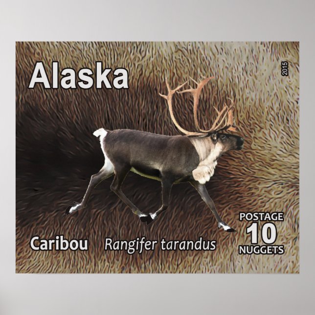 Caribou (Reindeer) - Alaska Postage Poster (Front)
